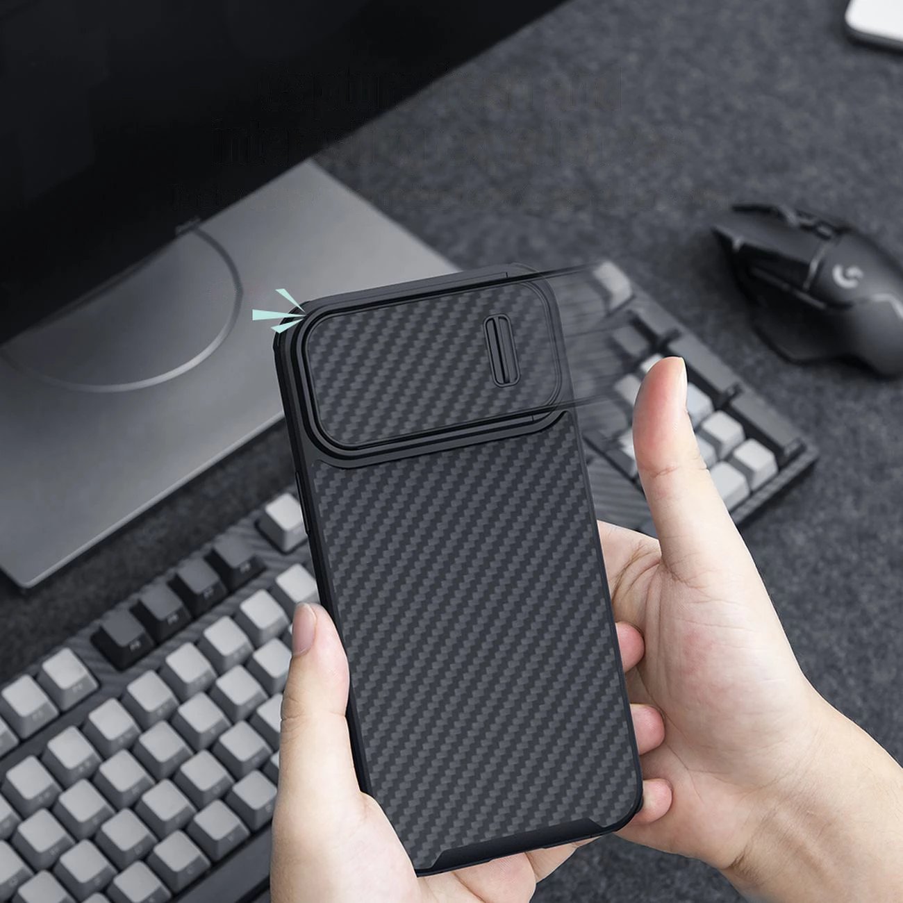 Mbështjellës Nillkin Synthetic Fiber S Case për iPhone 14 Pro Max me kapak kamere, e zezë