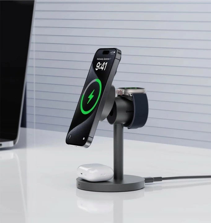 Stacion karikimi wireless 3-në-1 AUKEY LC-MC311 MagFusion, 15W, PD 30W, Gri