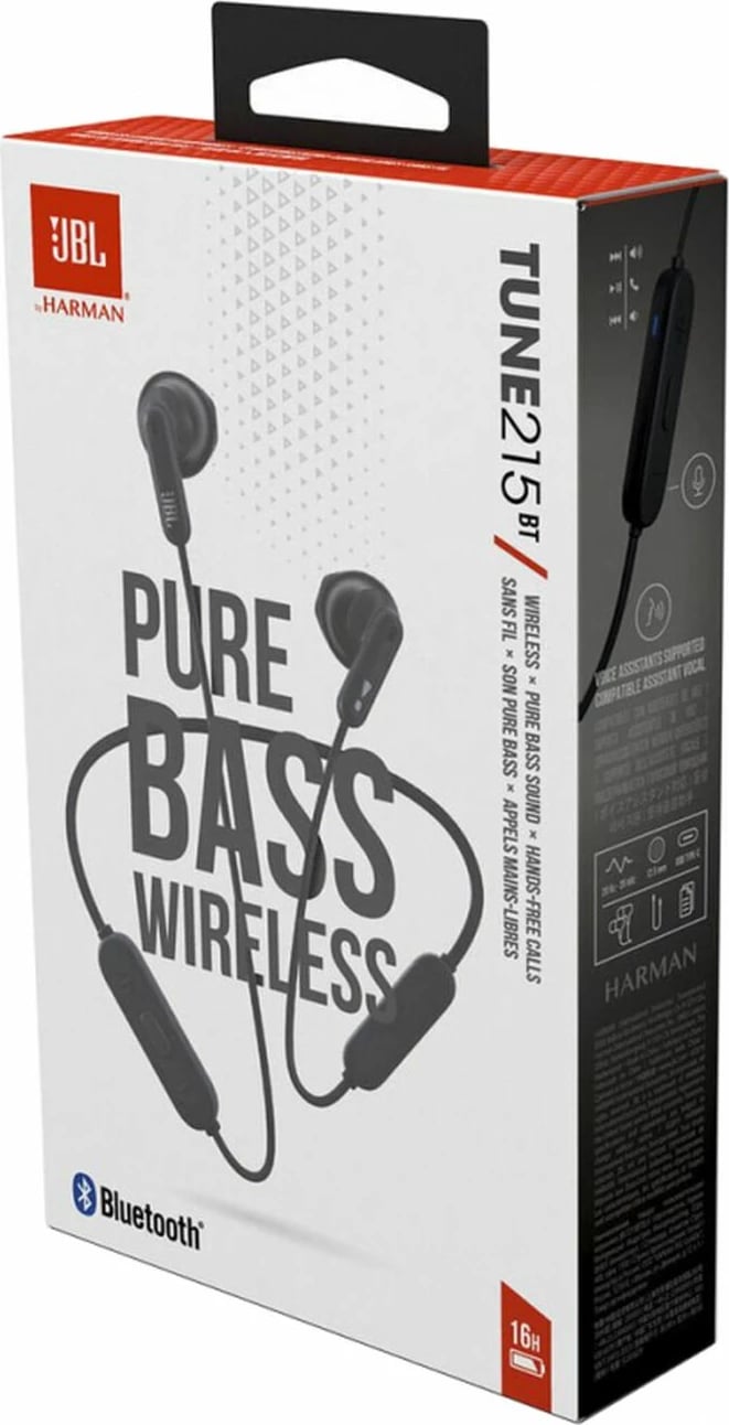 Kufje JBL Tune 215BT, pa tela, Bluetooth 5.0, mikrofon, e zezë