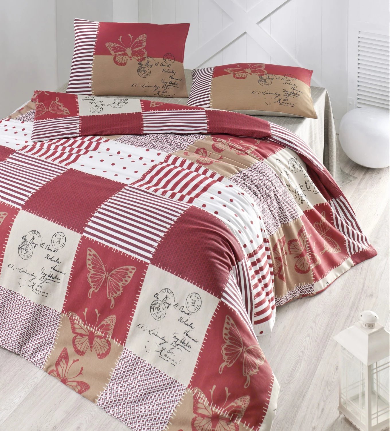 Set çarçafësh 4 copë FH12062 kuq-bezhë 220x240 cm