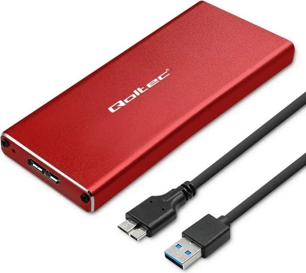 Kasë SSD Qoltec 51831, M.2, USB 3.0, 2TB, Kuqe