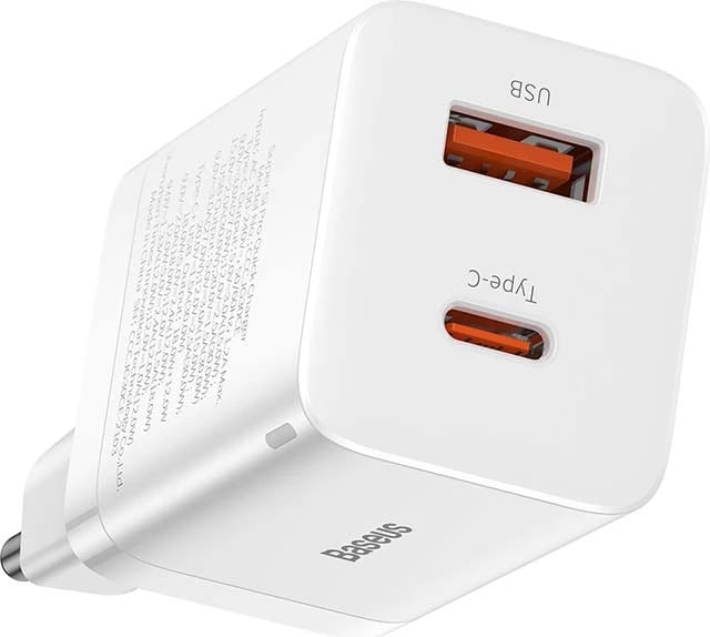 Karikues rrjeti Baseus CCSUPP-E02, Super Si Pro, 30W, USB + USB-C, i bardhë