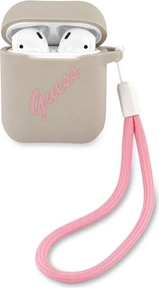 Mbështjellës Guess GUACA2LSVSGP për AirPods 1/2, silikon, gri/rozë