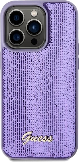 Mbështjellës Guess Sequin Script Metal për iPhone 14 Pro Max, vjollcë