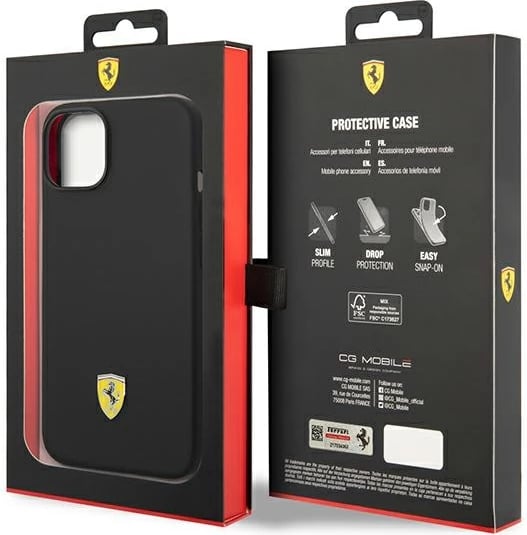 Mbështjellës Ferrari Silicone Metal Logo për iPhone 14 Plus 6.7", i zi