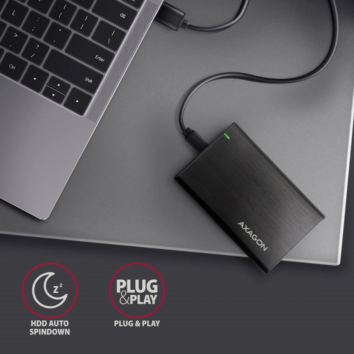 Kasë e jashtme AXAGON EE25-A6C për SSD/HDD 2.5", USB-C 3.2 Gen 1, alumini, karbon