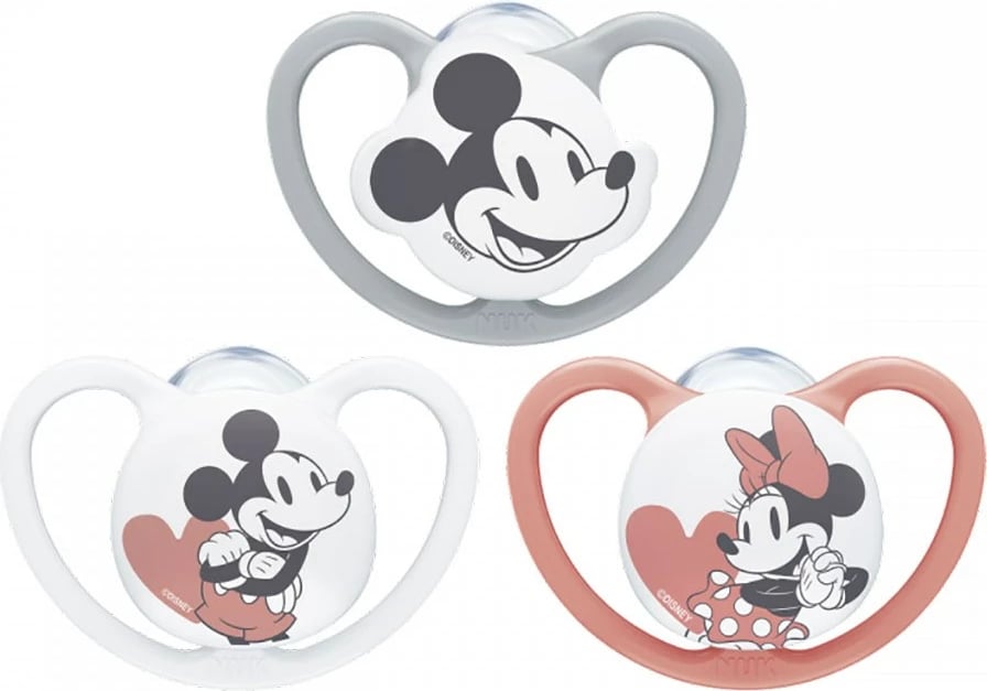 Qetësuese bebe, NUK Space Disney Mickey Mouse, 0-6 muaj, silikon, e bardhë, 1/kuti