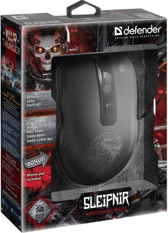 Maus gaming Defender SLEIPNIR GM-927, me tela, 12800 dpi, i zi, me mauspad