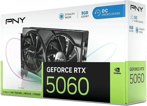 Kartelë grafike PNY GeForce RTX 5060 OC, 8GB DDR7, PCI-E 8x, Dy ventilatorë, E zezë