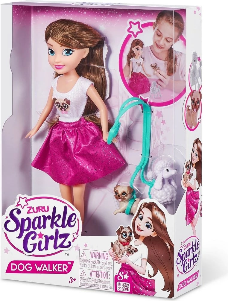 Set kukull Sparkle Girlz ZURU, 27 cm, me dy qenushë dhe litar shëtitje, për vajza