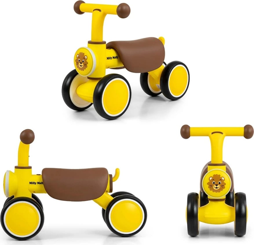 biçikletë pa pedale fëmijësh Milly Mally York 4 rrota LED dhe tinguj 12-36 muaj e verdhë