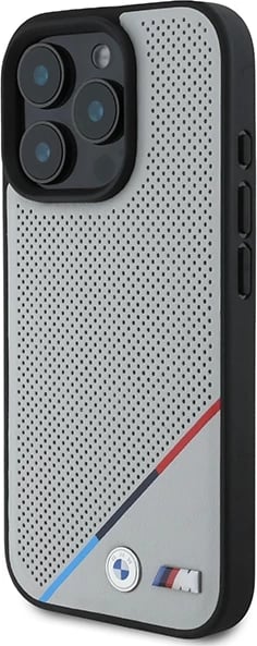Mbështjellës BMW M Perforated Tricolor Line MagSafe për iPhone 16 Pro, Gri