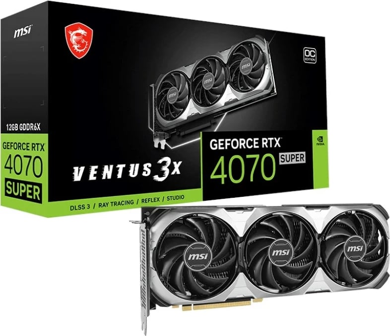Kartelë grafike MSI GeForce RTX 4070 SUPER 12G VENTUS 3X OC, e zezë