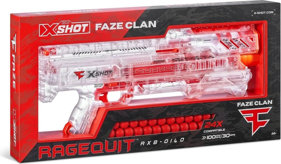Blaster X-Shot FaZe Ragequit Round Launcher me 24 toptha, Transparent/Portokalli/E Kuqe