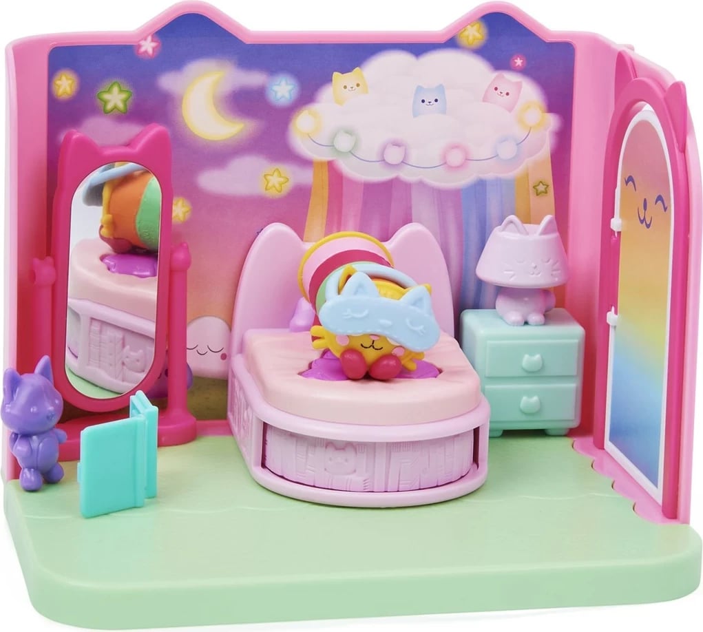 Set lodrash Gabby's Dollhouse Sweet Dreams Bedroom me figurë Pillow Cat dhe aksesorë, SPIN MASTER, shumëngjyrësh