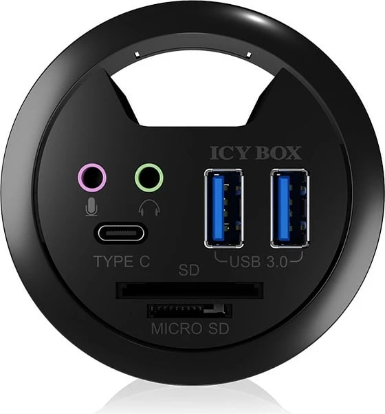 USB hub ICY BOX IB-HUB1404A, 3 porte USB 3.0, lexues kartash, audio, plastikë, zi
