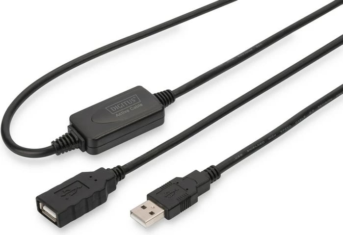 Kabllo zgjatues USB 2.0 Digitus DA-73100-1, 10m, e zezë