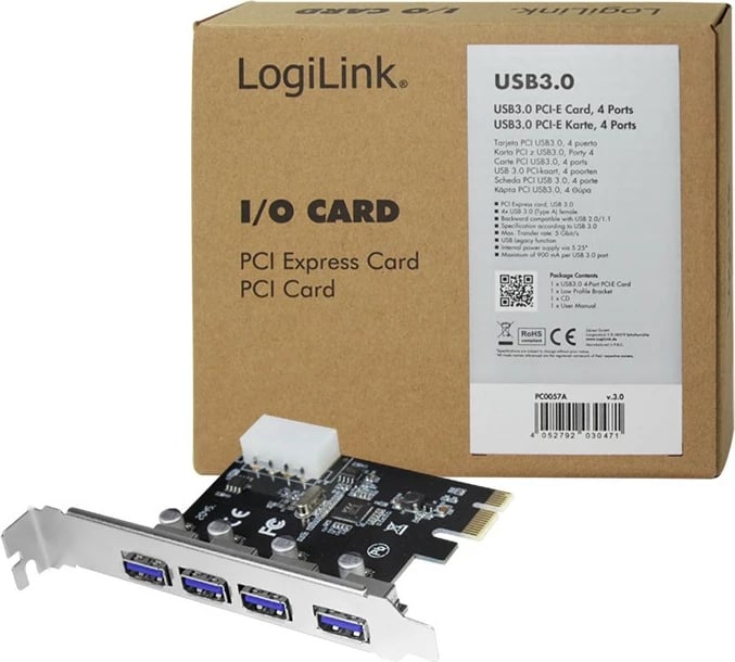 Kartelë PCIe LogiLink PC0057A, 4 porta USB 3.0, 5 Gbit/s