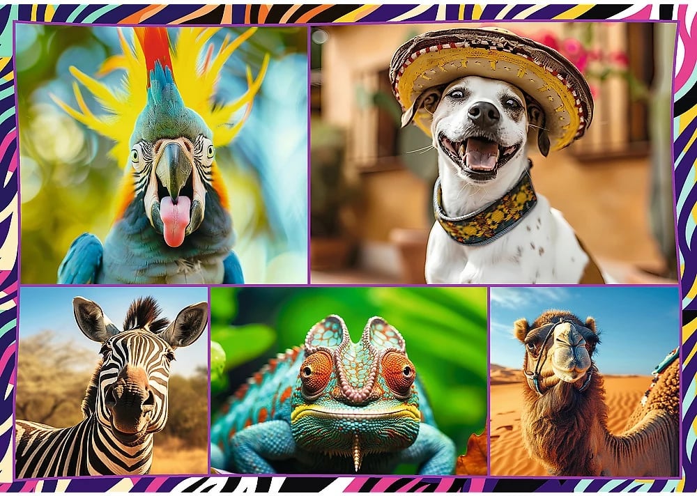 Puzzle Trefl 4x250 Funny Animals për fëmijë, karton, set me 4 copë