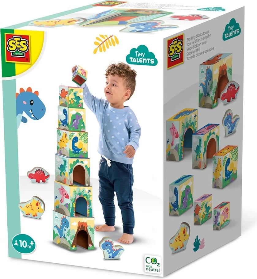 Set blloqesh druri për ndërtim SES Tiny Talents me figura dinozaurësh, për fëmijë