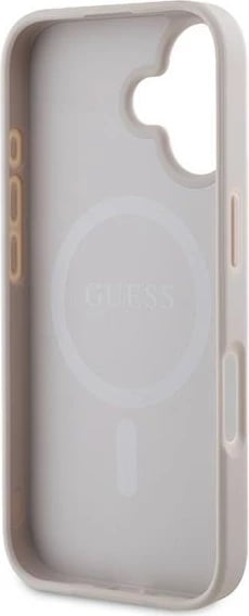 Mbështjellës Guess Saffiano Peony Classic Logo MagSafe për iPhone 16 Plus, Rozë