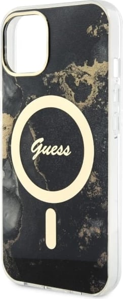 Mbështjellës Guess Golden Marble për iPhone 14 6.1", MagSafe, i zi