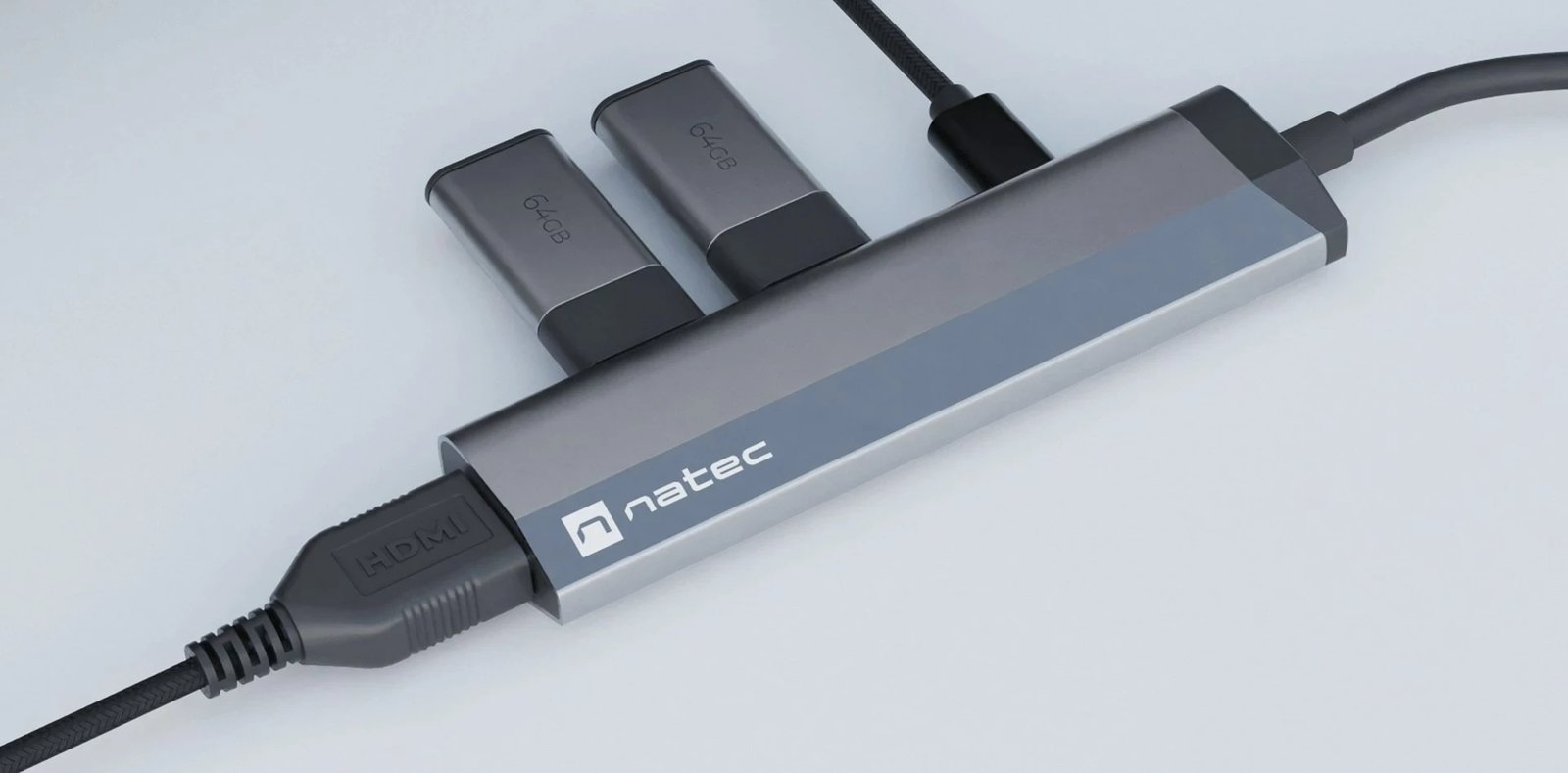 Hub USB NATEC Fowler Slim, Wired, Type-C, 5 Gbit/s, Zi