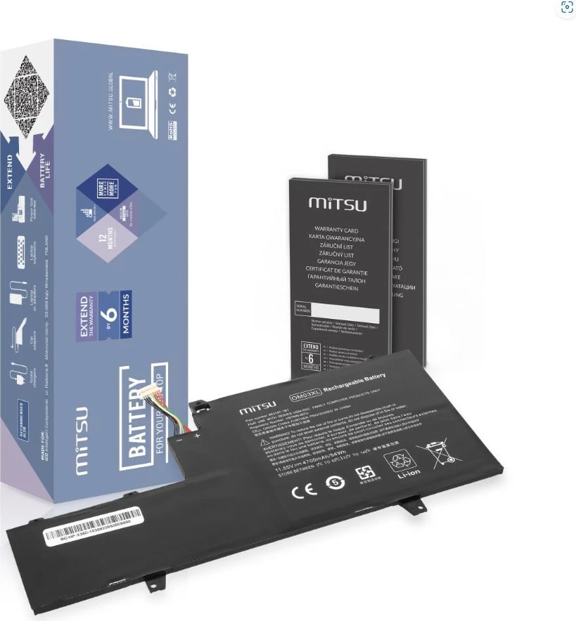 Bateri laptopi Mitsu BC/HP-X360-1030 për HP EliteBook X360 1030 G2, 4700 mAh, Li-poly, e zezë