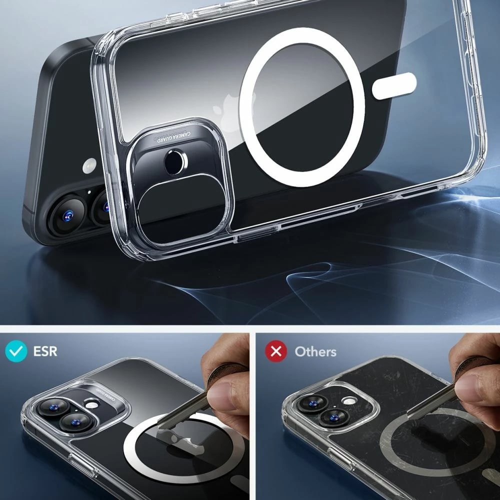 Mbështjellës ESR Classic Hybrid HaloLock me MagSafe dhe xham të temperuar për iPhone 16, Transparent