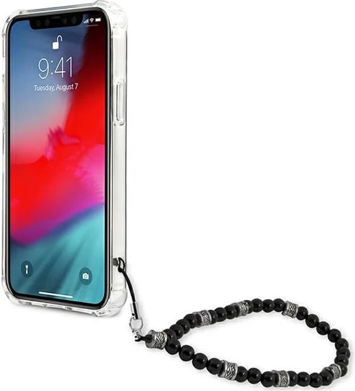 Mbështjellës Guess GUHCP12LKPSBK për iPhone 12 Pro Max 6.7", Transparent, me varëse Black Pearl
