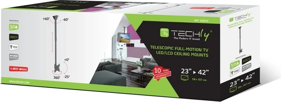 Mbajtëse tavani teleskopike për TV/monitor TECHly ICA-CPLB 922L, 23-42", e zezë