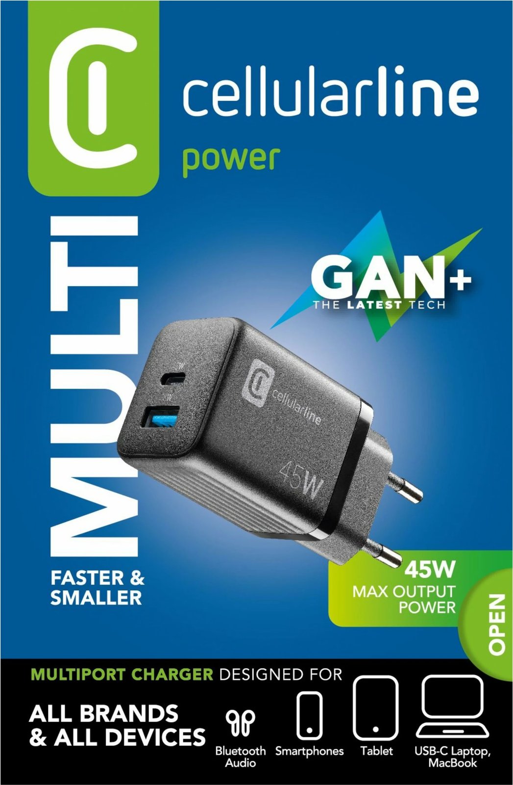 Karikues Cellularline MULTIPOWER MICRO 45W, universal, 2 porta, i zi