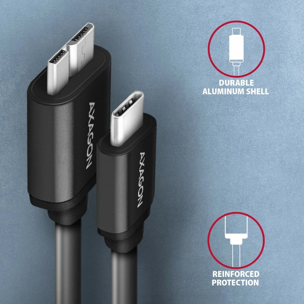 Kabllo AXAGON BUMM3-CM10AB, Micro-B USB në USB-C, 1m, 3A, e zezë