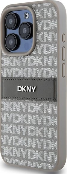 Mbështjellës DKNY Mono Stripe & Metal Logo për iPhone 15 Pro, Bezhe