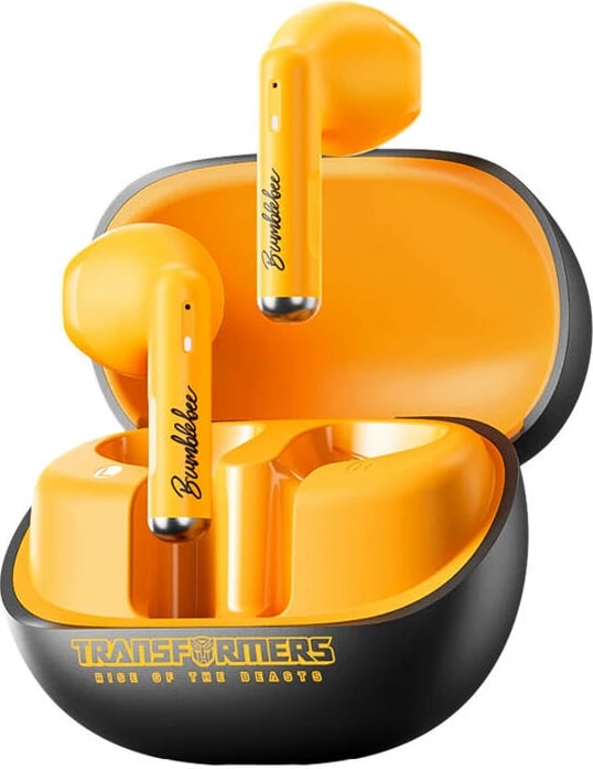 Kufje TWS Transformers TF-T28, Bluetooth 5.4, mikrofon, rezistente ndaj ujit, verdhë/zezë