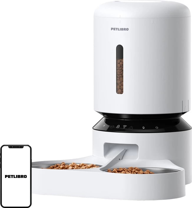 Shpërndarës ushqimi për kafshë Petlibro Granary PL-AF103, 5L, me dy tasa, i bardhë