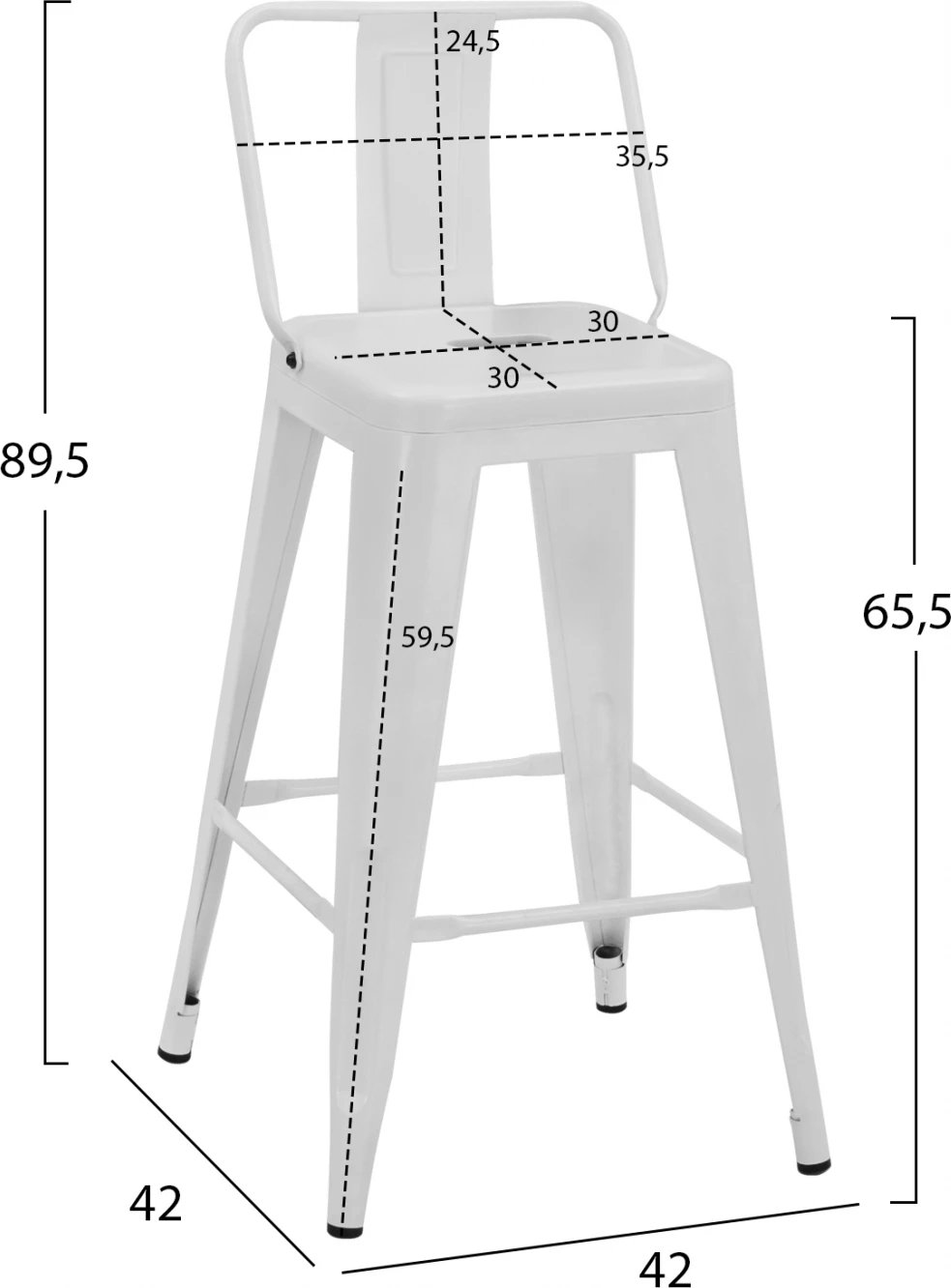 Karrige për bar mesatare Melita me shpinë, e bardhë matte, FH8574.31, 42x42x89.5 cm