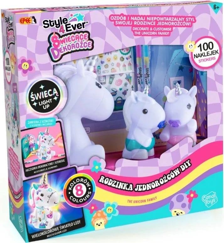 Set DIY figura ndriçuese njëbrirësh, Epee Glowing Decorozes, EP60047, shumëngjyrëshe