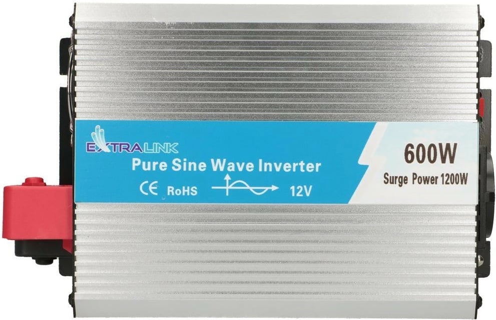 Inverter Extralink OPIP-600W, 600W, 12V në 230V, Pure Sine Wave, USB, zi/çelik