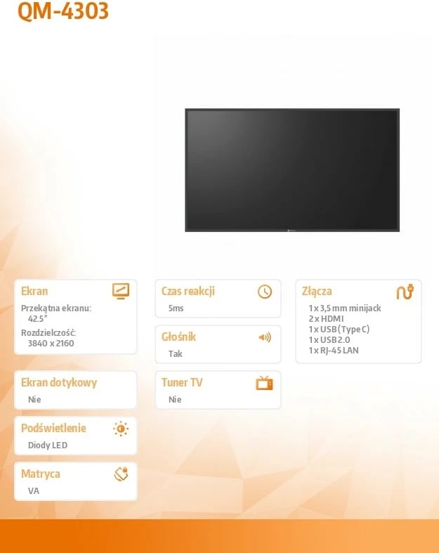 Monitor format i madh 43" AG Neovo QM-4303 4K UHD VA 500 nit 24/7 i zi