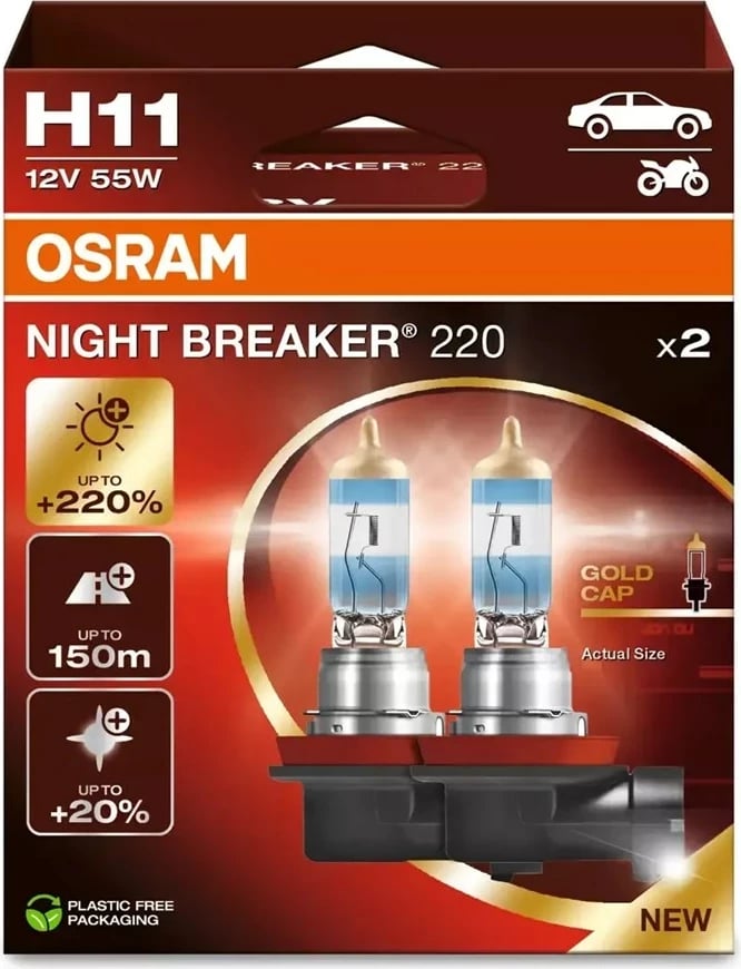 Llambë makine OSRAM NIGHT BREAKER 220 H11, 12V, set prej 2 copë, e bardhë 3700K