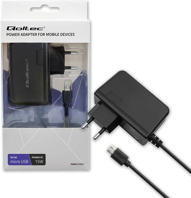 Karikues Qoltec 15W, 5V 3A, me micro USB, i zi