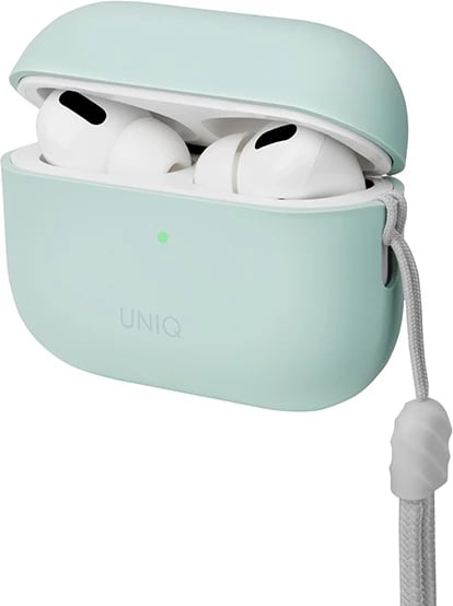 Mbështjellës UNIQ Lino për AirPods Pro 2, silikon, mint, me rrip