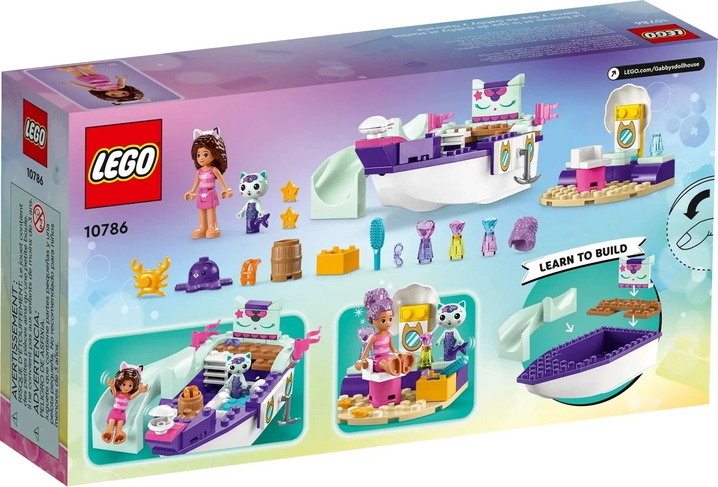 Set LEGO Gabby's Dollhouse 10786 Gabby & Mercat's Ship & Spa, shumëngjyrësh