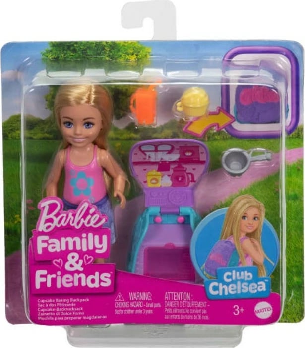 Set lodër Barbie Chelsea me çantë shpine dhe aksesorë, Mattel JBF46, për vajza