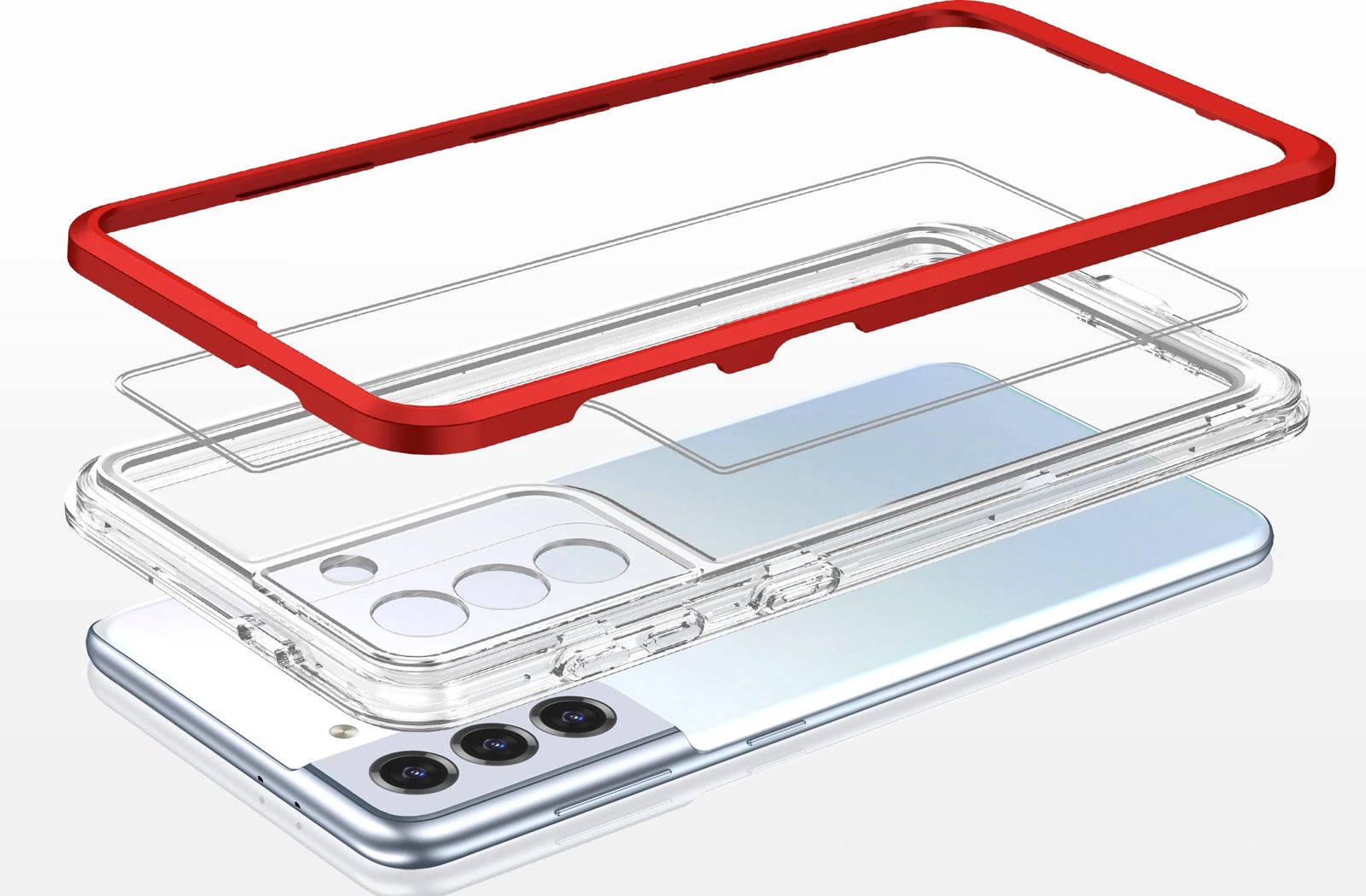 Mbështjellës Hurtel Hybrid Armor Clear 3in1 për Samsung Galaxy S21+ 5G, Transparent me të kuqe