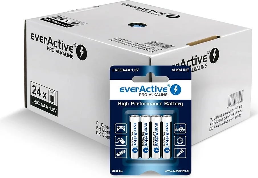 Bateri alkaline everActive LR03/AAA, 96 copë, paketim ekspozues