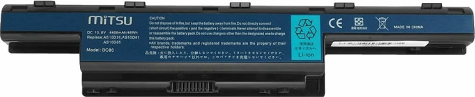 Bateri laptop Mitsu BC/AC-4551 për Acer Aspire 4551, 4741, 5741, 4400 mAh, e zezë