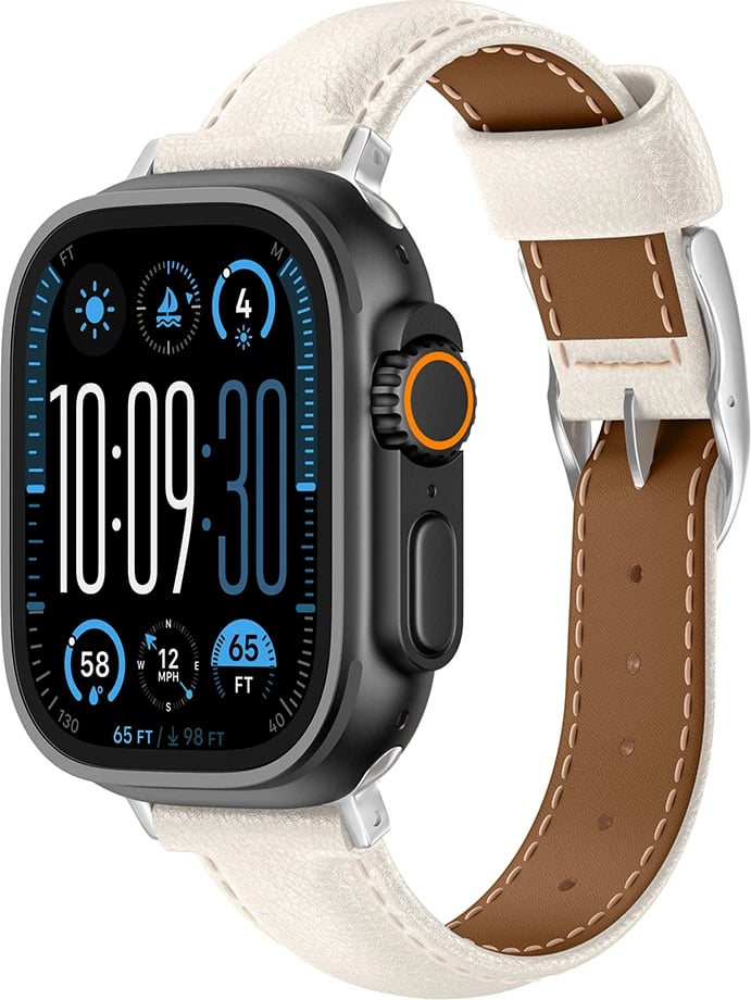 Rrip lëkure për Apple Watch AmazingThing Class Band, 45/46/49 mm, Bezhe e çelët