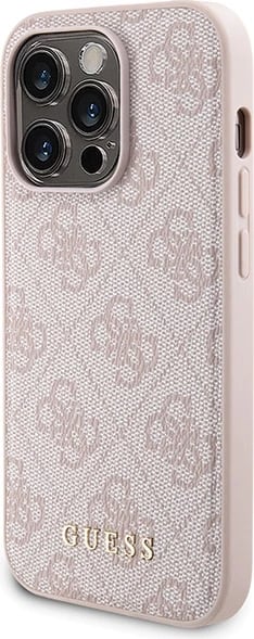 Mbështjellës Guess 4G Metal Logo me powerbank MagSafe 5000mAh për iPhone 15 Pro, Rozë, Set